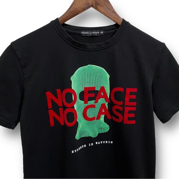 STREETZ IZ WATCHIN No Face No Case Ski Mask T Shirt Black Small 19 x 25 - Picture 3 of 5